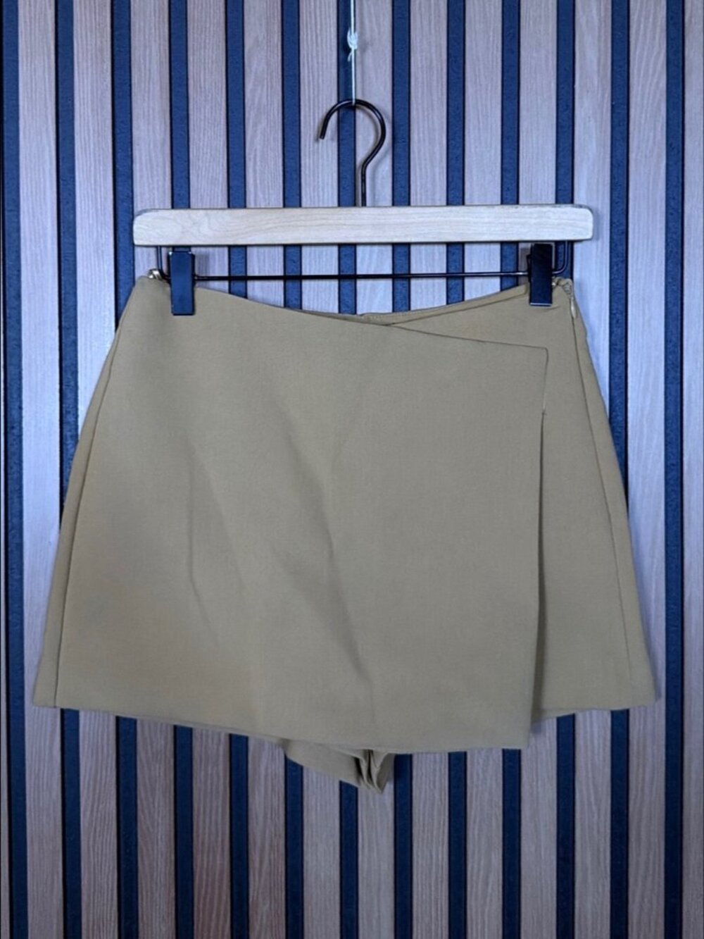 New Zara Skort Small Womens Brown Flap Twill Wide Zip Mini Skirt Shorts